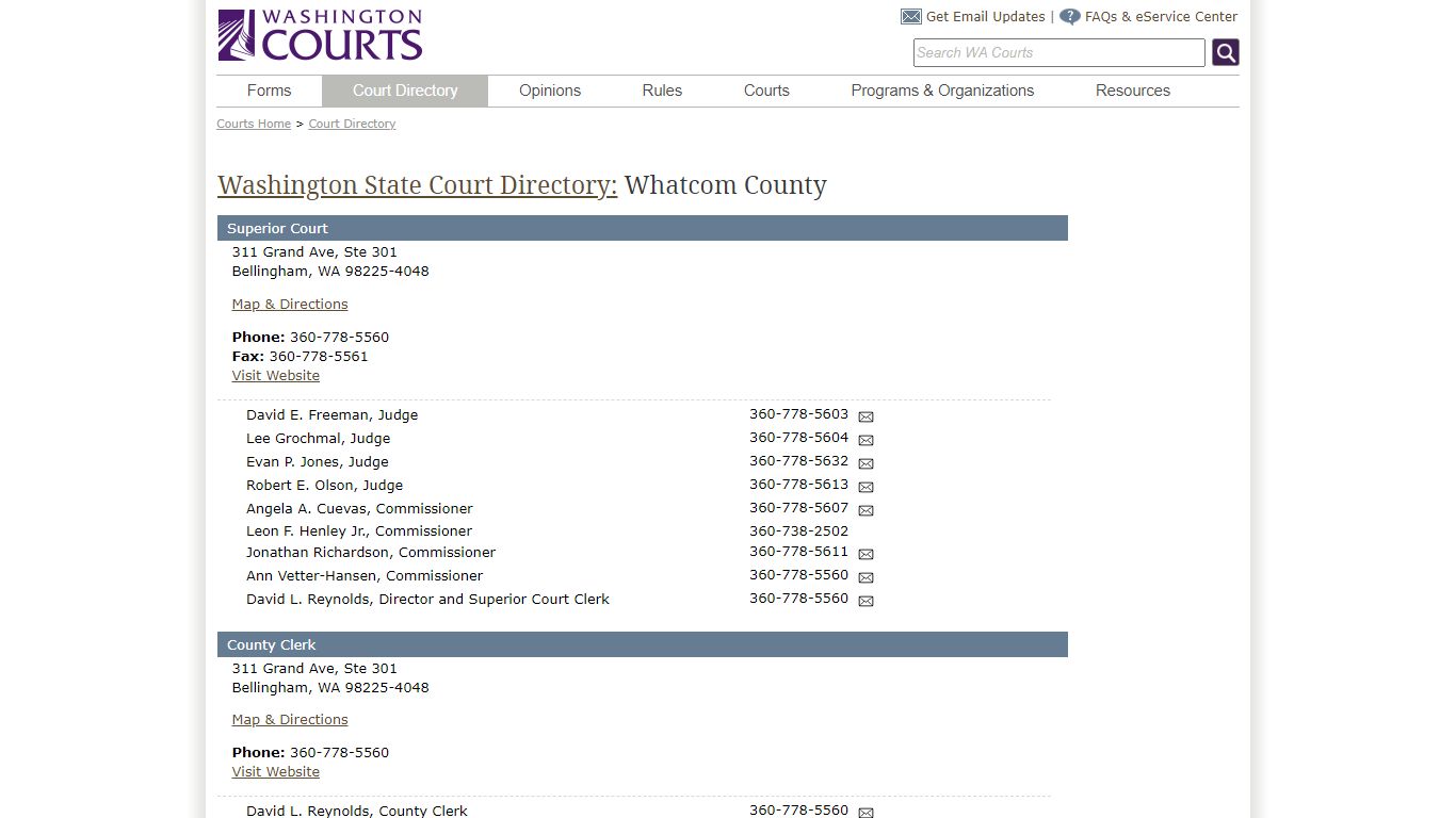 Washington State Courts - Court Directory